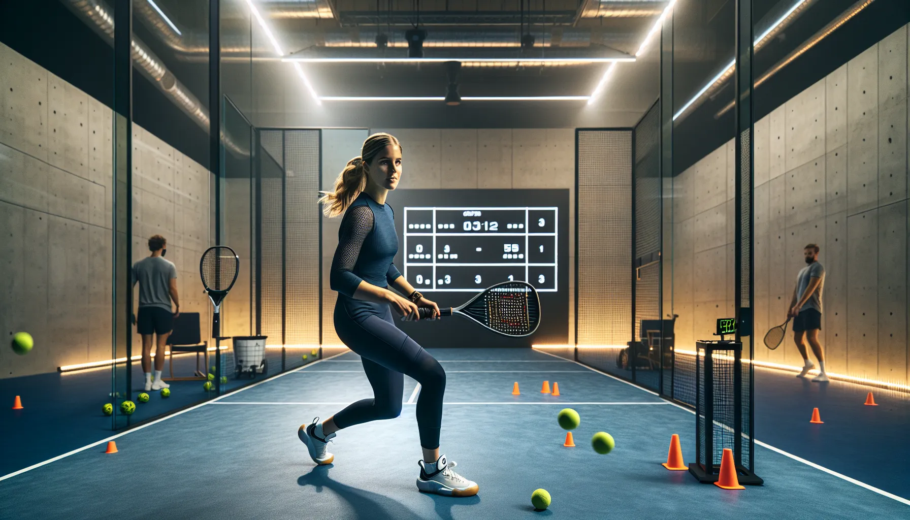 Norwegian padel player practicing precise volleys at a target indoors.