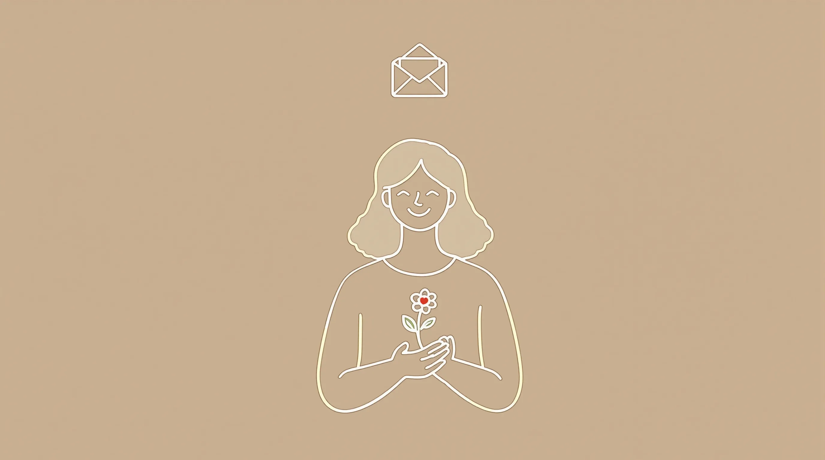 a teacher holding a flower with an envelope above her
