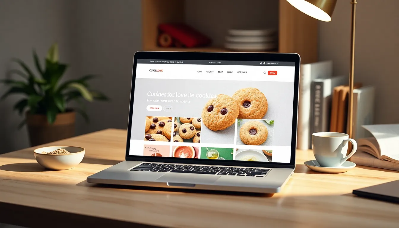 laptop displaying Cookiesforlove.com with artisanal cookies.