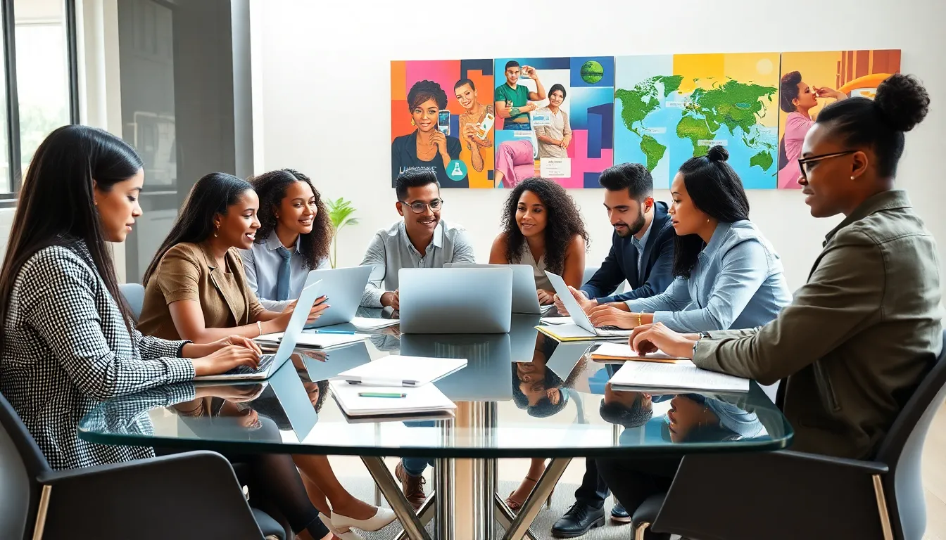 diverse team collaborating in a modern office setting.
