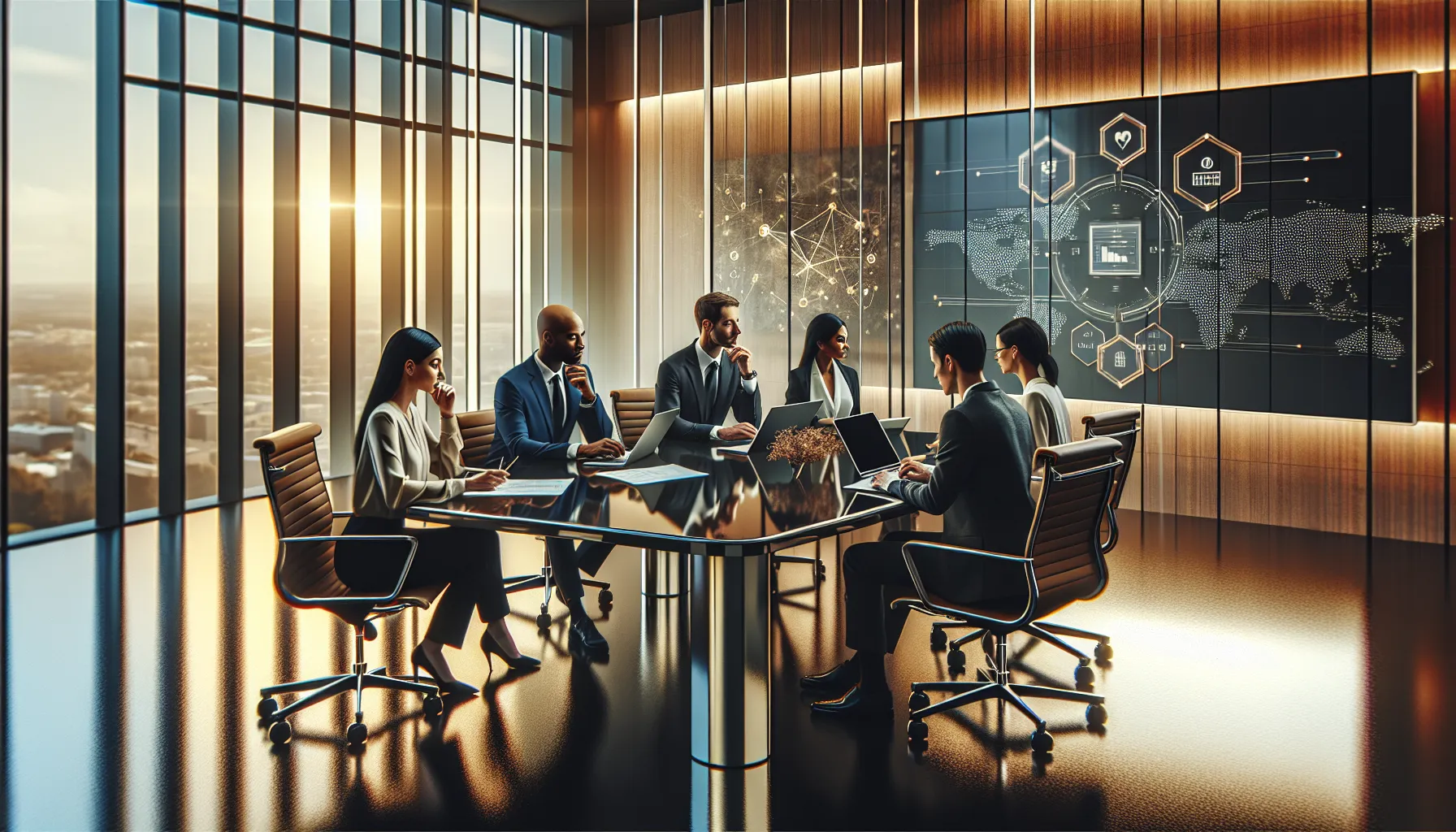 diverse team using Meetshaxs software in a modern office.