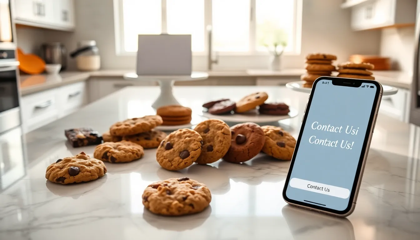 A variety of cookies displayed on a modern kitchen countertop.
