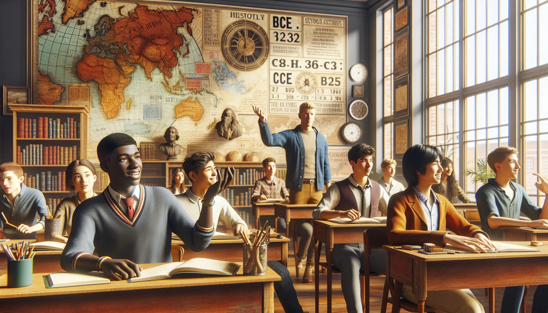 students discussing BCE and CE in a diverse classroom setting.