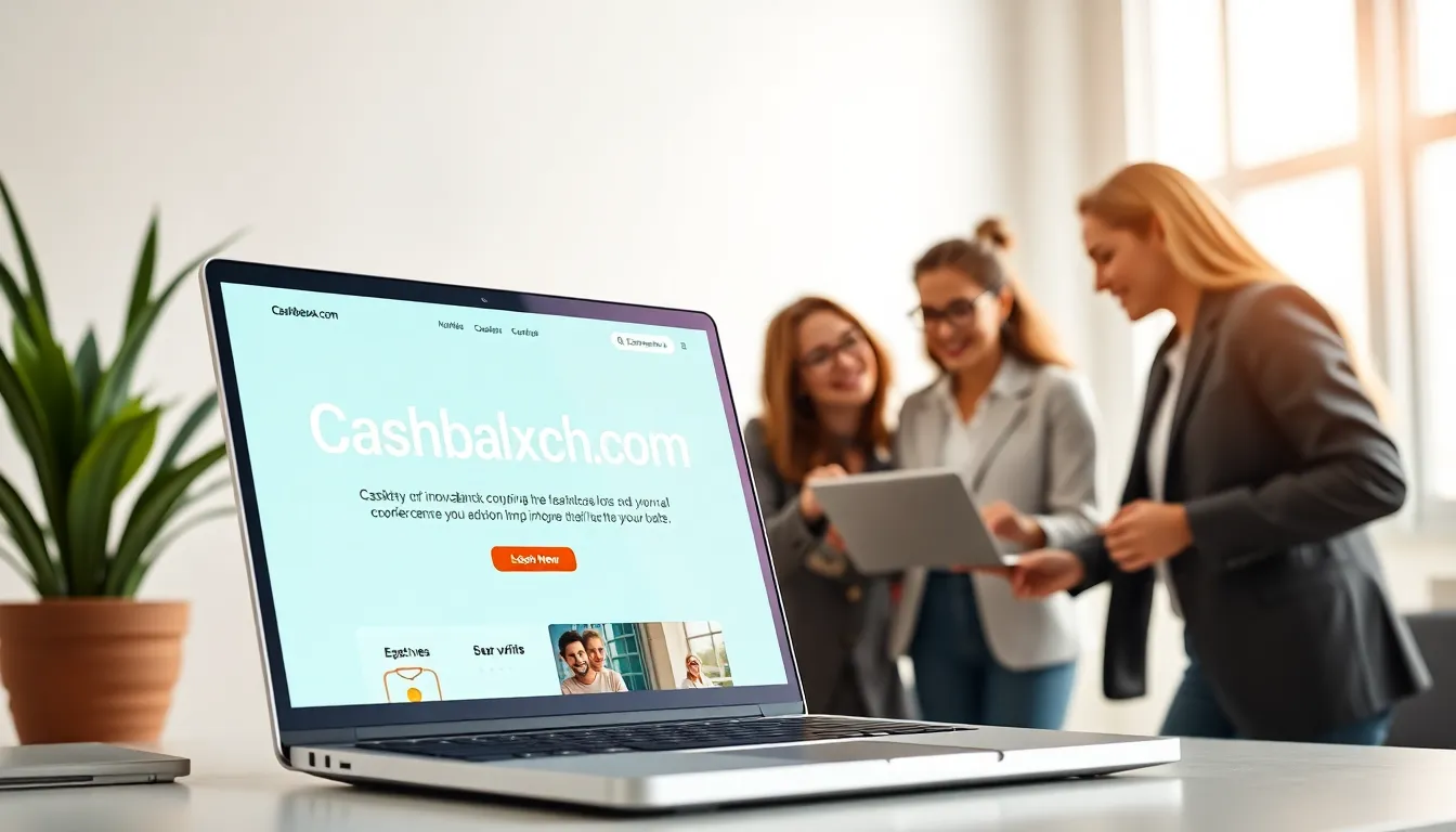 diverse professionals discussing Cashbackexch.com in a modern workspace.