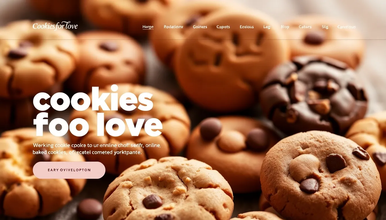 Webpage of Cookiesforlove.com featuring an array of cookies.