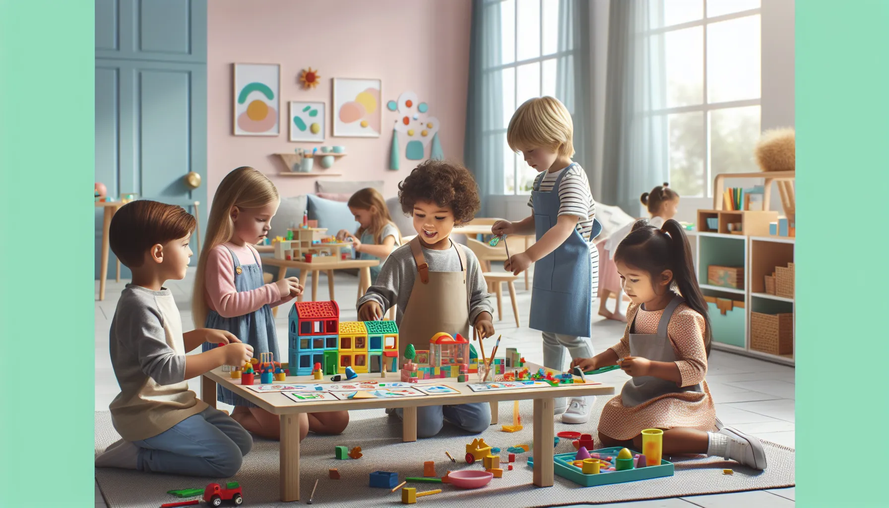 children playing with various Prokaihaz toys in a colorful playroom.