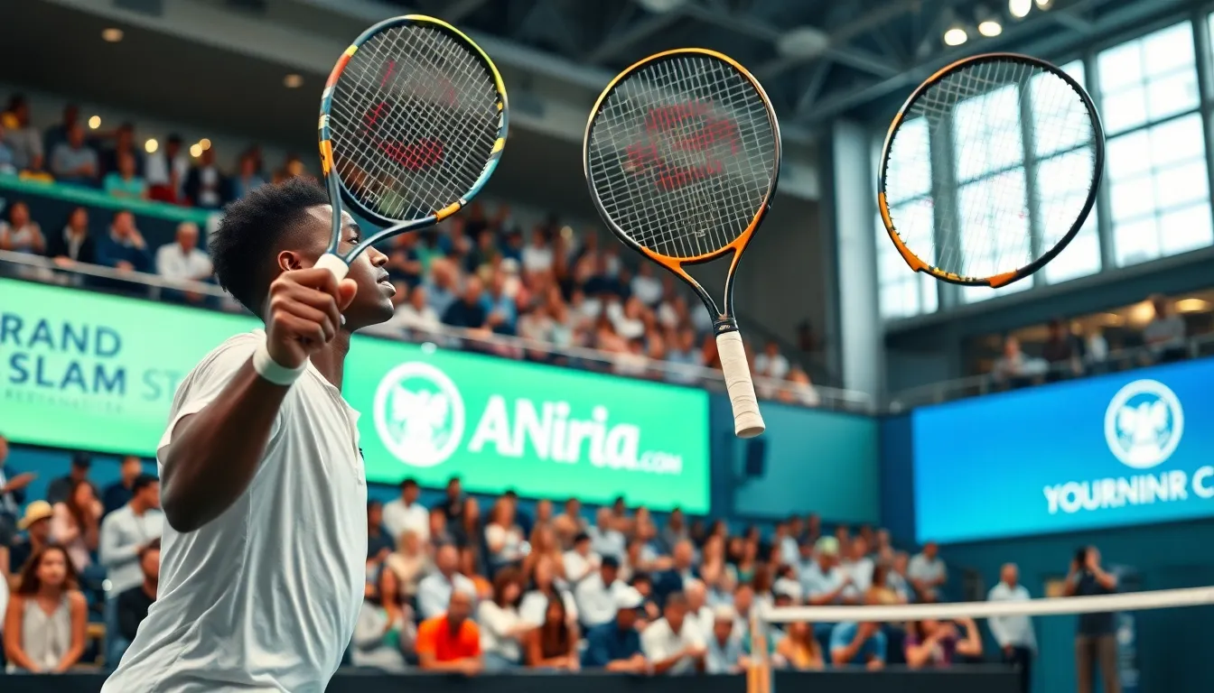 underdog tennis player serving in a crowded stadium.