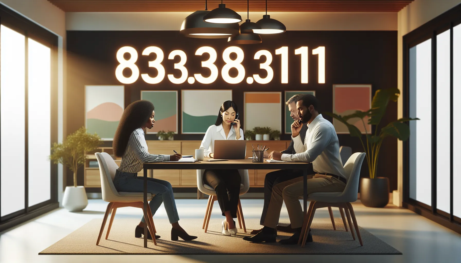 professionals discussing customer support in a modern office.