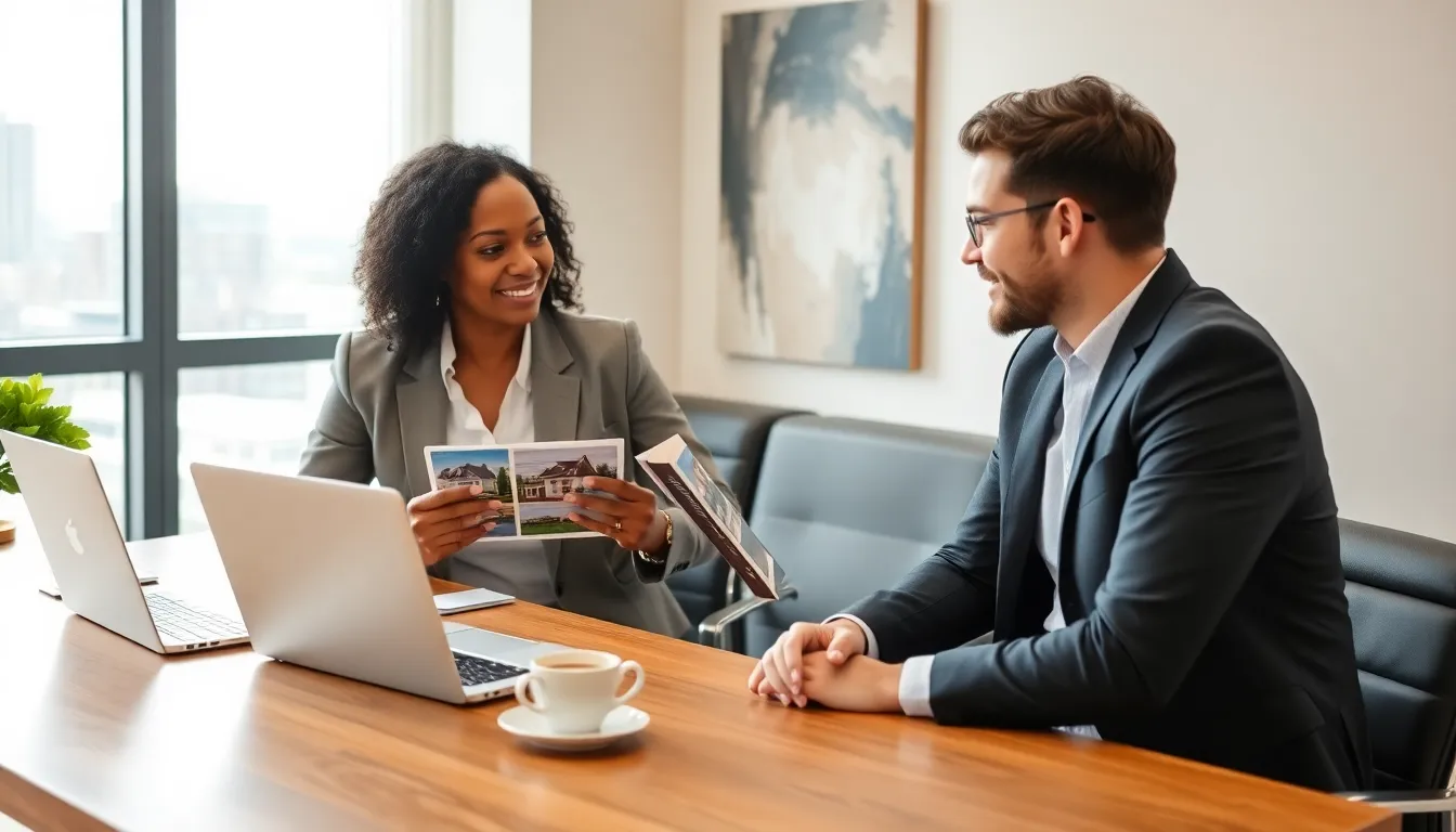 part-time real estate agent meeting with a client in a modern office.