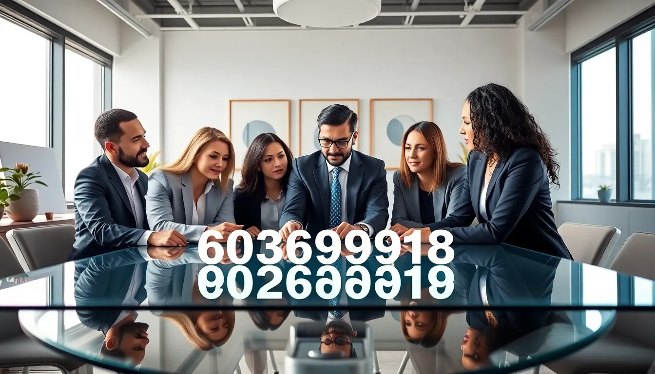 diverse team collaborating in a modern office around a digital display.