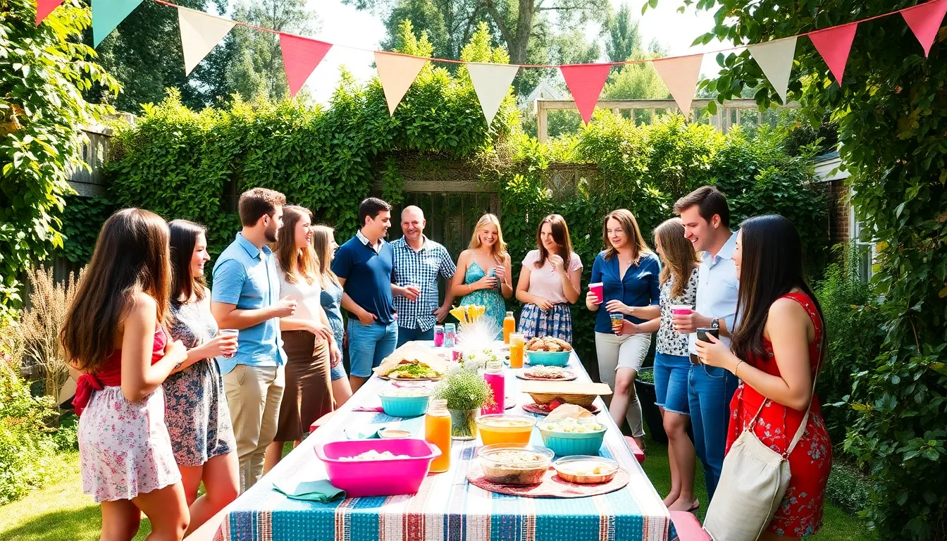friends enjoying a creative outdoor gathering for a thrifty event.