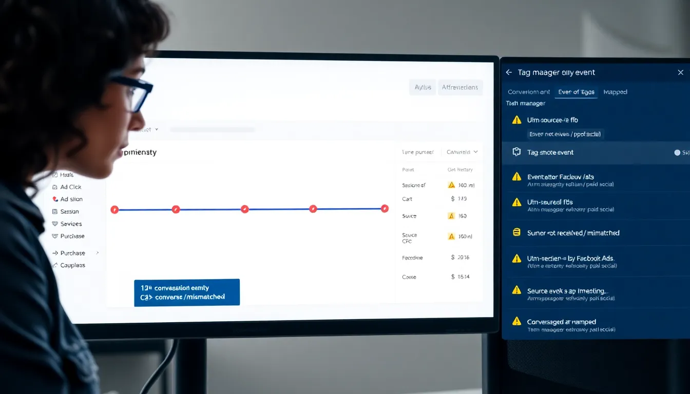 Marketer reviews Hyros dashboard showing broken link and mismatched UTM mapping.