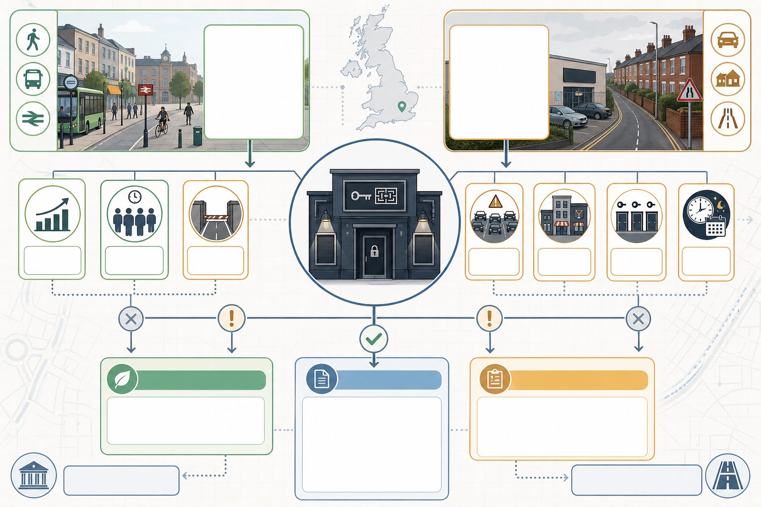 decision infographic showing when escape rooms need transport evidence in the UK