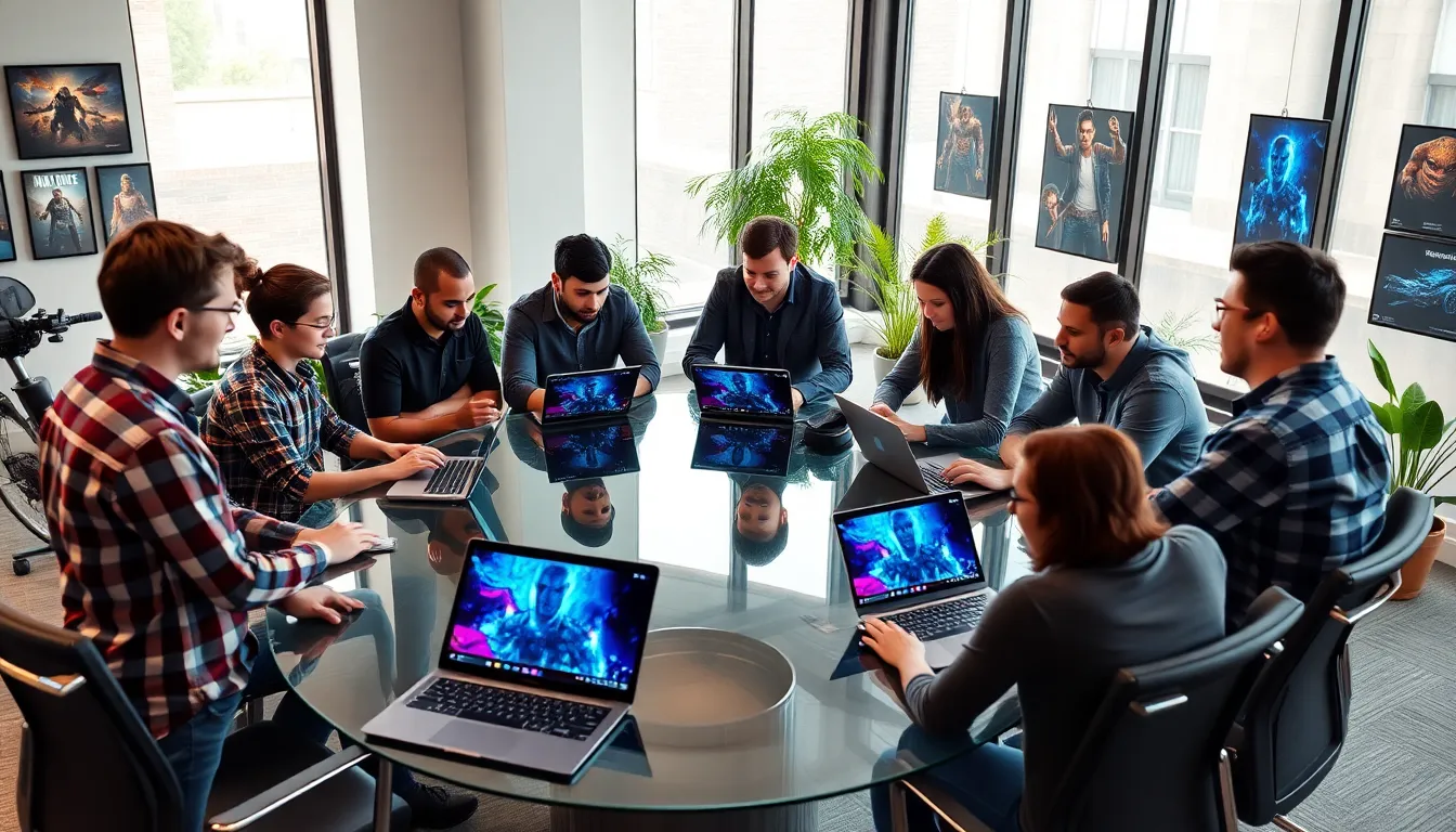 diverse team brainstorming in a modern office for Imagineer Games.