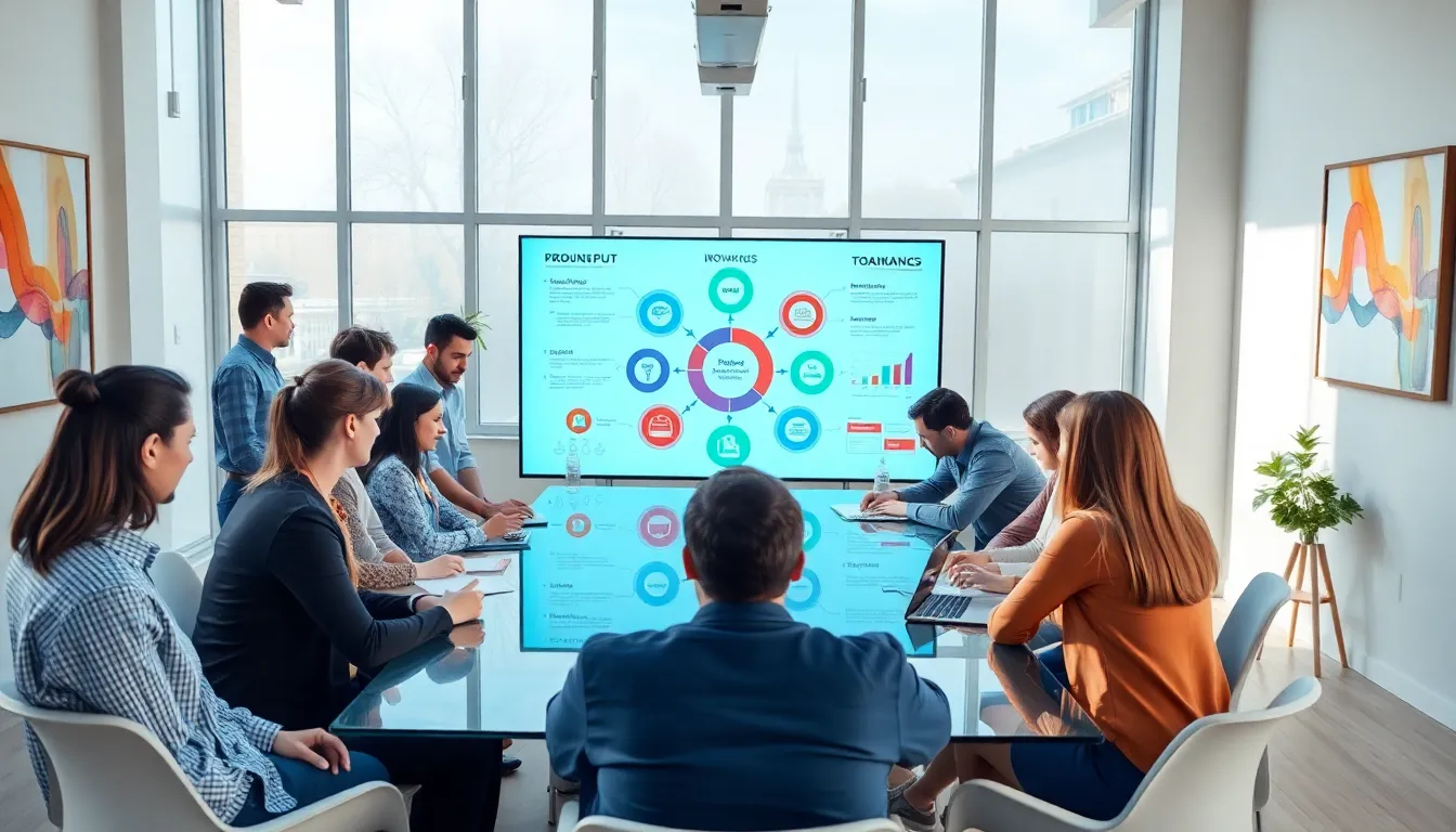 diverse team brainstorming in a modern office setting.