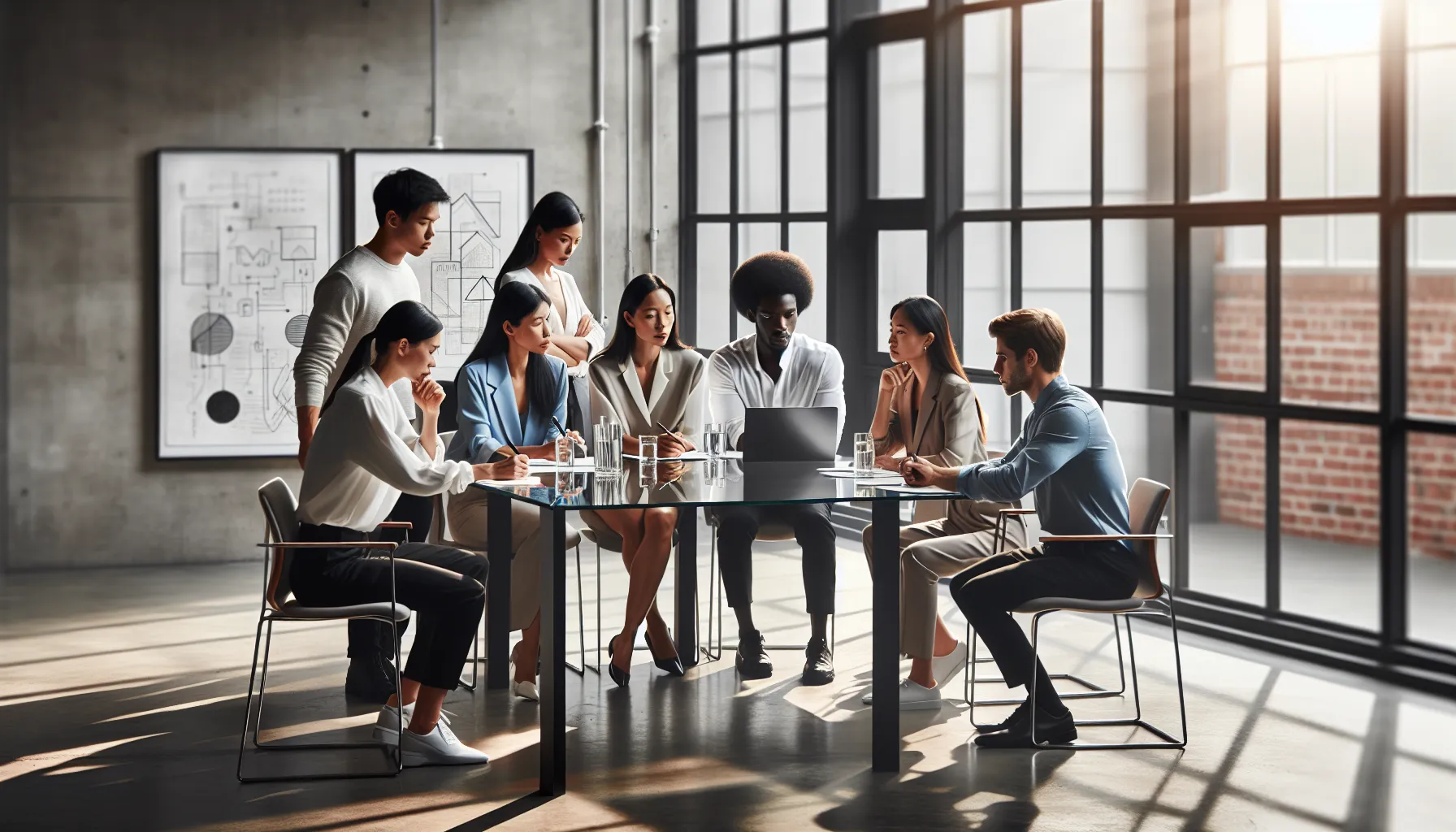 diverse professionals collaborating in a modern office setting.