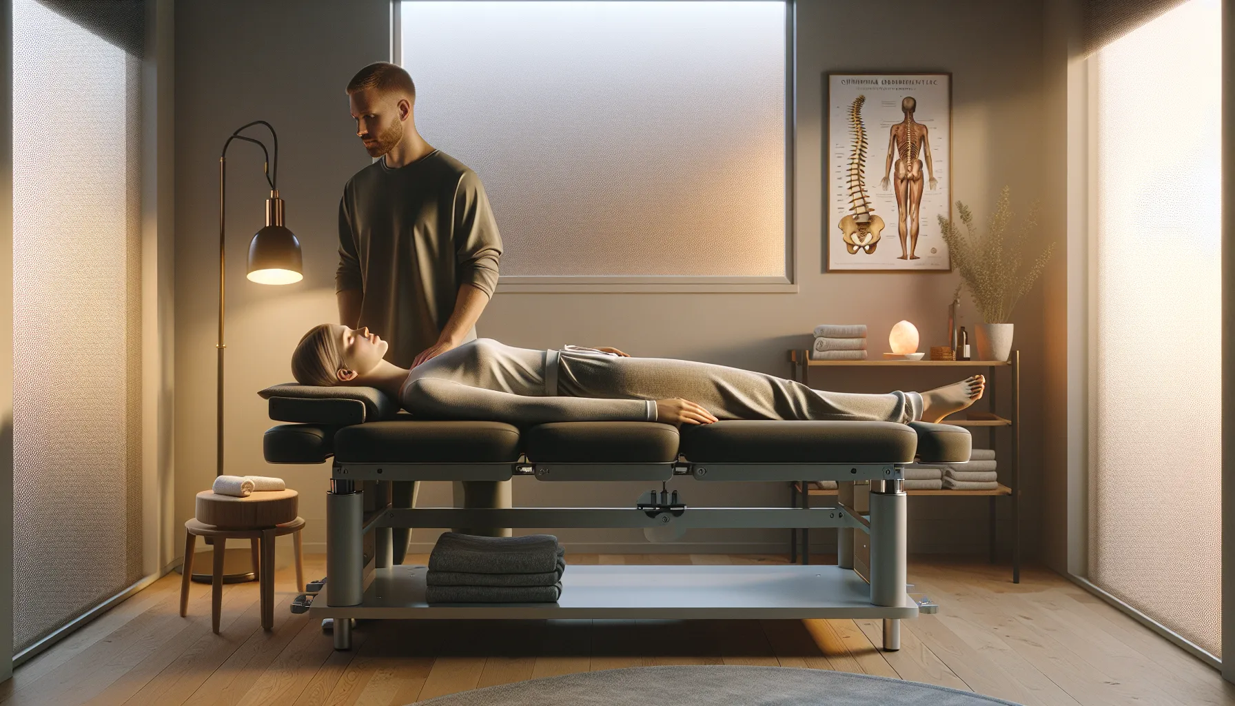 Slik kan kiropraktisk behandling forbedre søvnkvaliteten 2 Norwegian chiropractor gently treating a relaxed woman’s neck in a calm clinic.