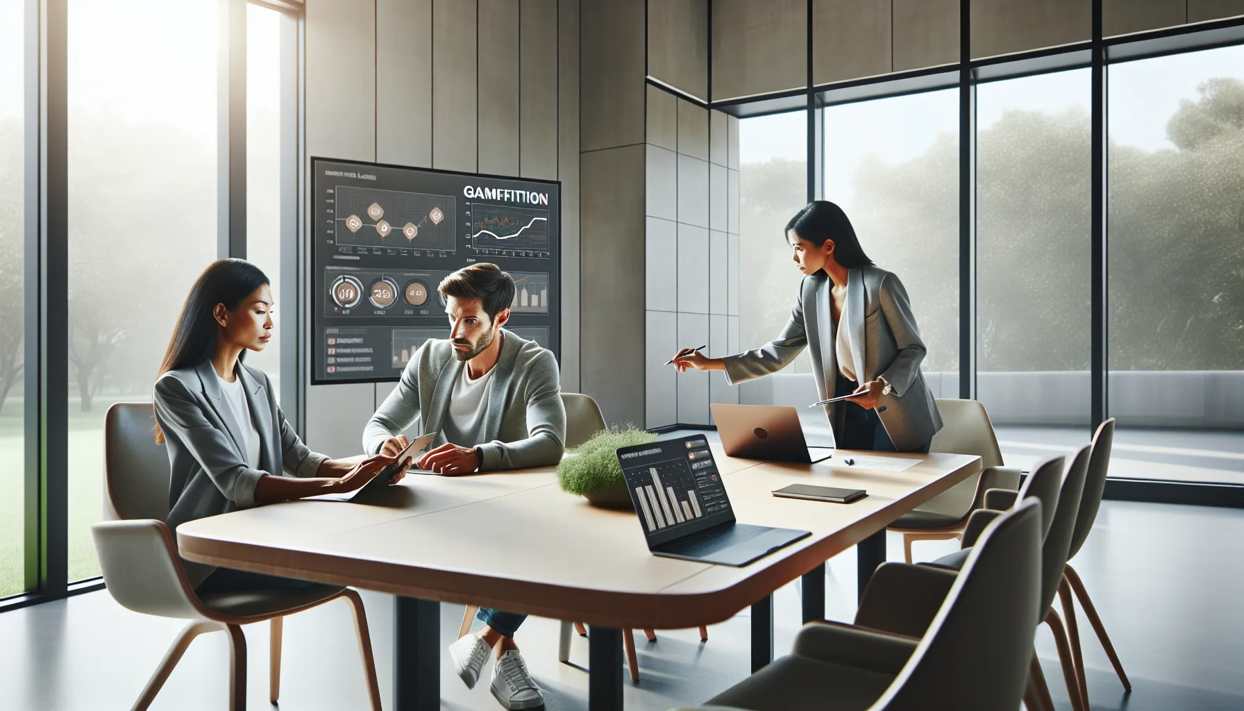 diverse team analyzing ticket sales data in a modern office.