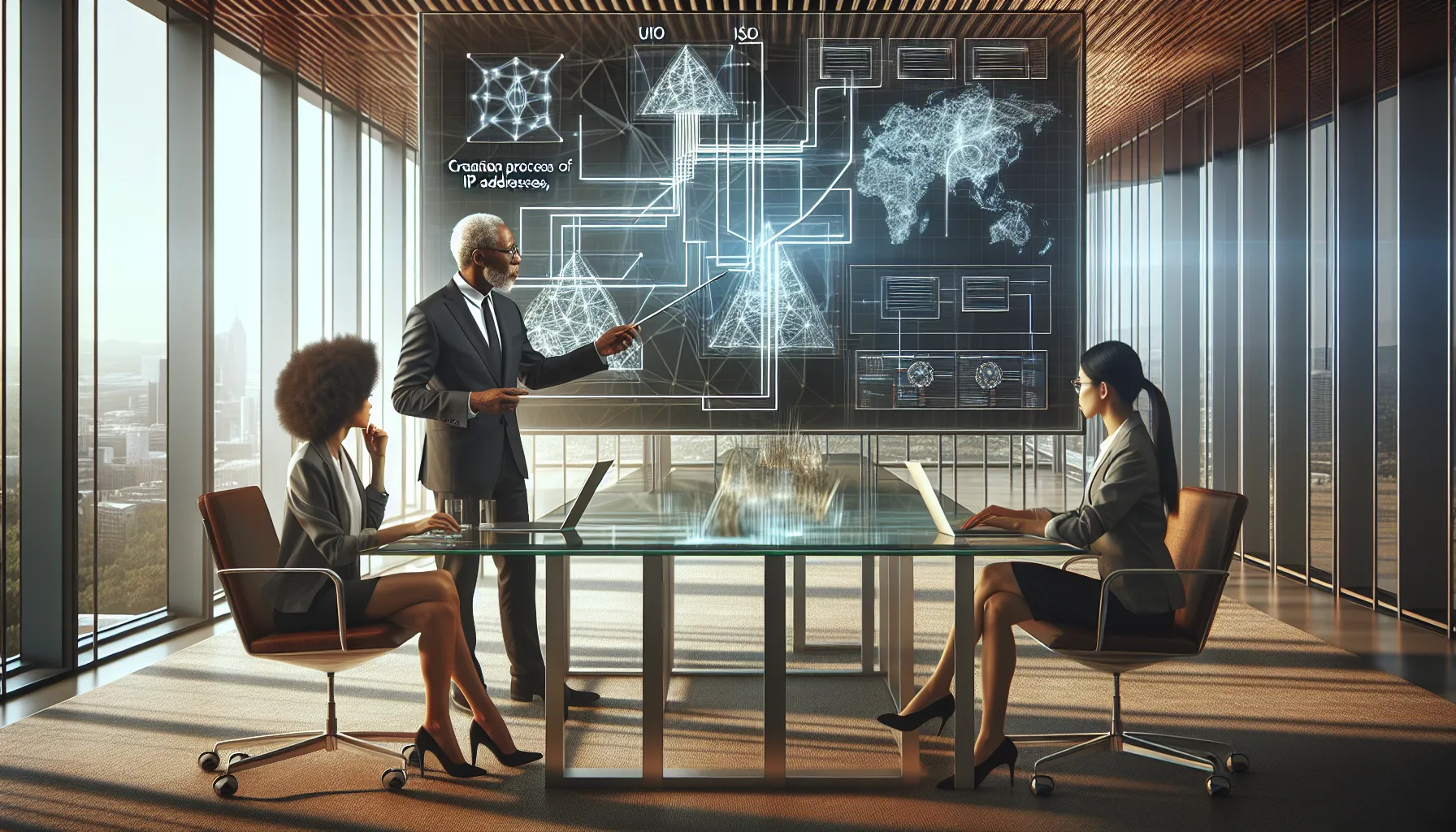 diverse IT team discussing UIO creation in a modern office.