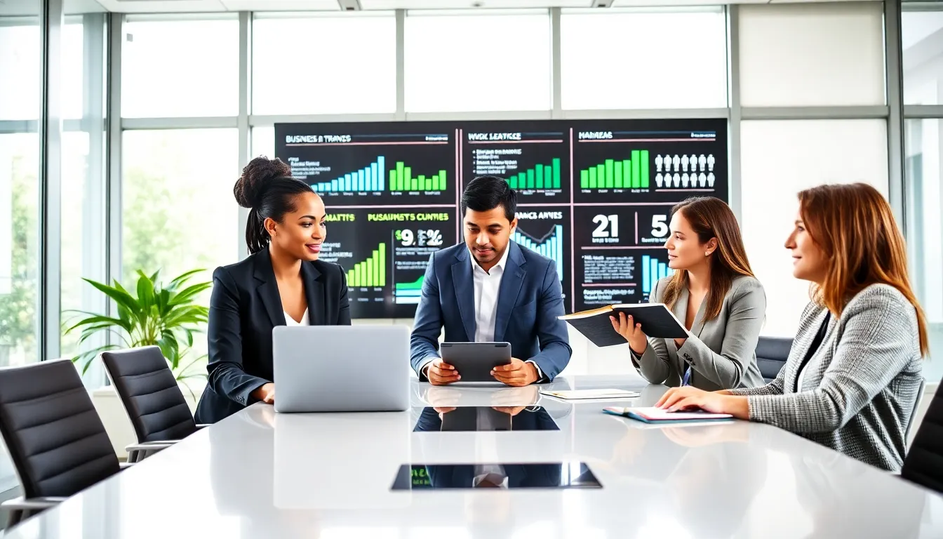 diverse team collaborating in a bright, modern office setting.