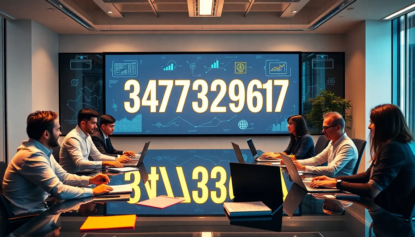 diverse team discussing the significance of a number in a modern office.