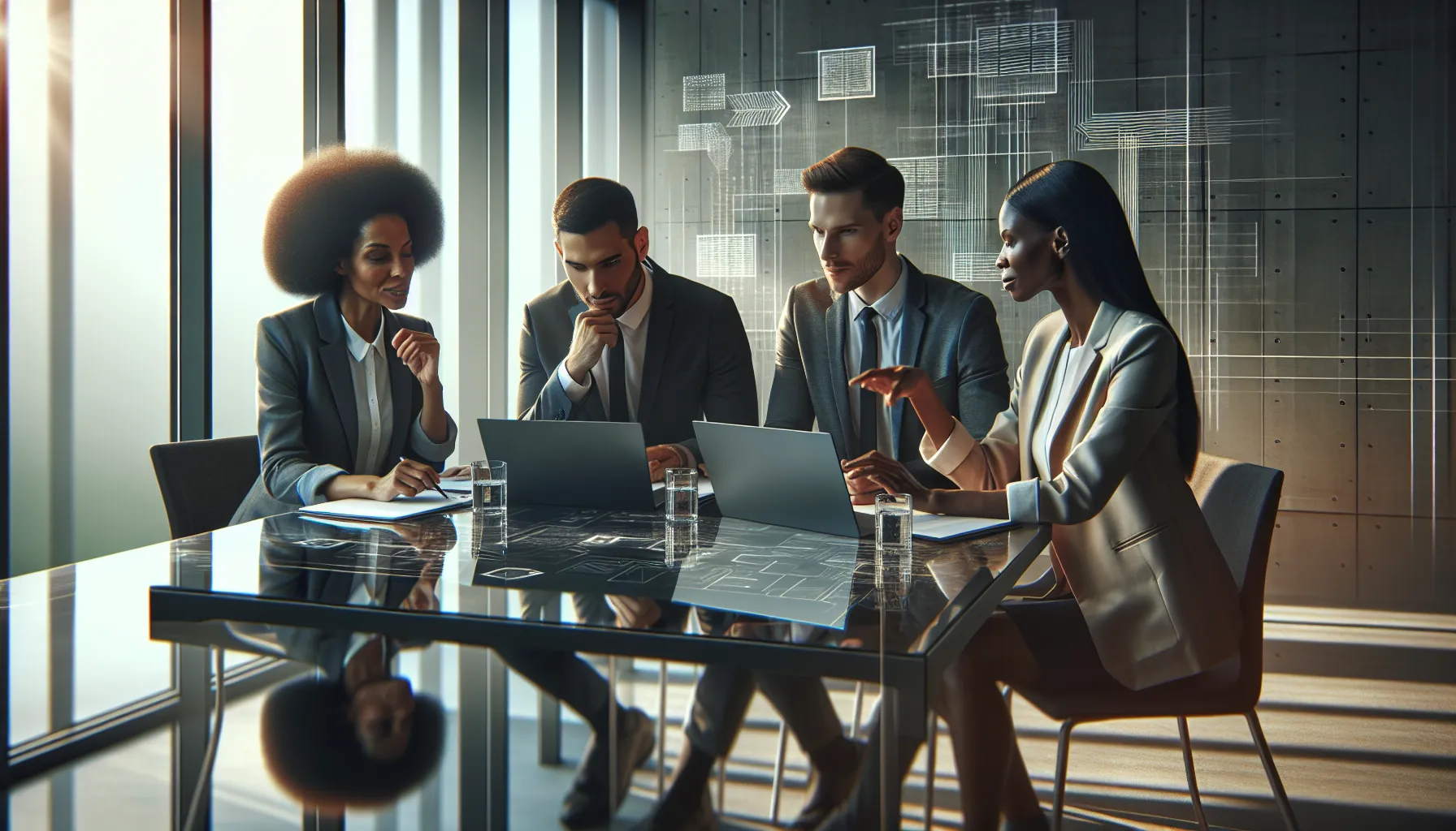 diverse team discussing digital security in a modern office