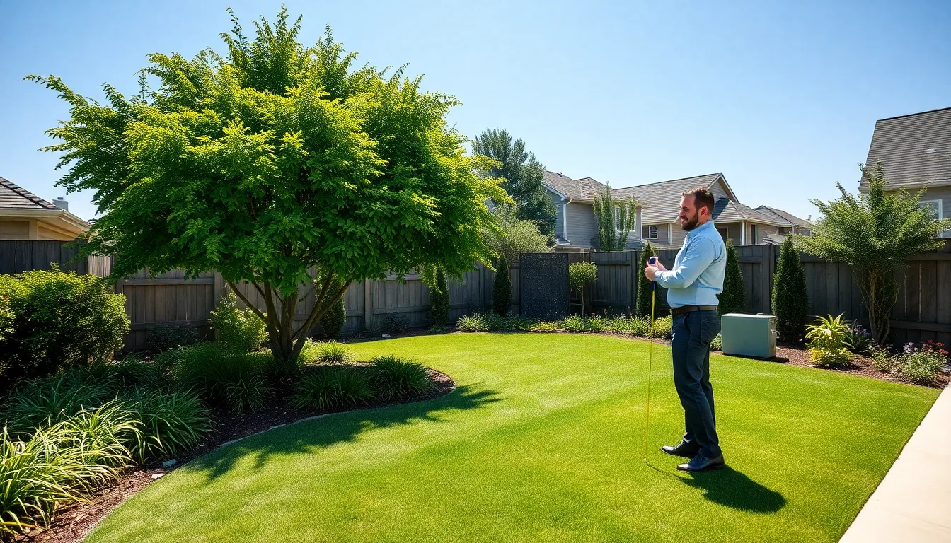 landscape architect assessing backyard design elements.