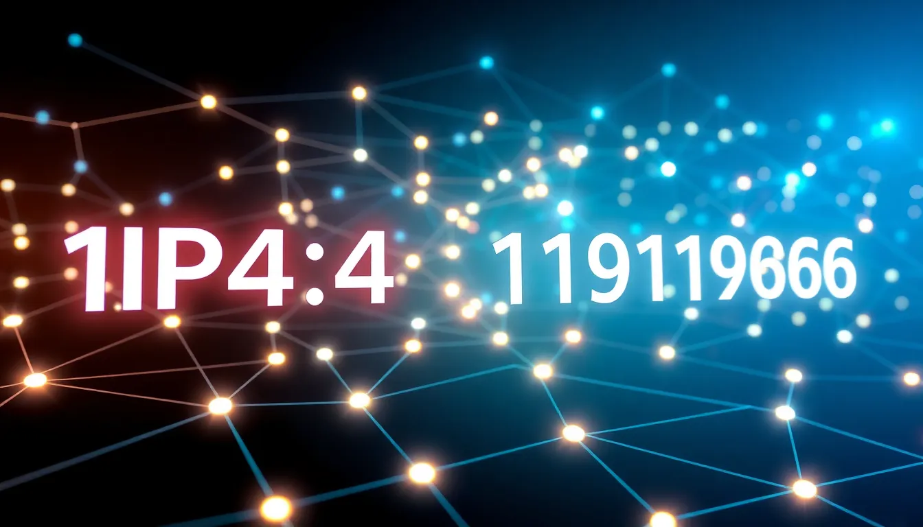 illustration of IPv4 and IPv6 addresses in a digital network setting.