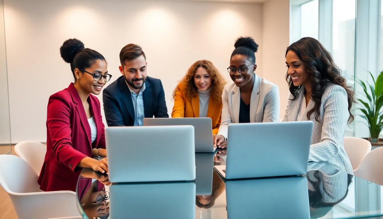 diverse team collaborating in a modern office setting.