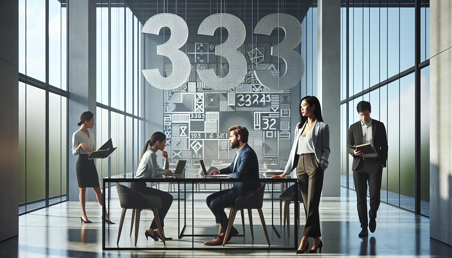 diverse team discussing cultural significance of numbers in a modern office.