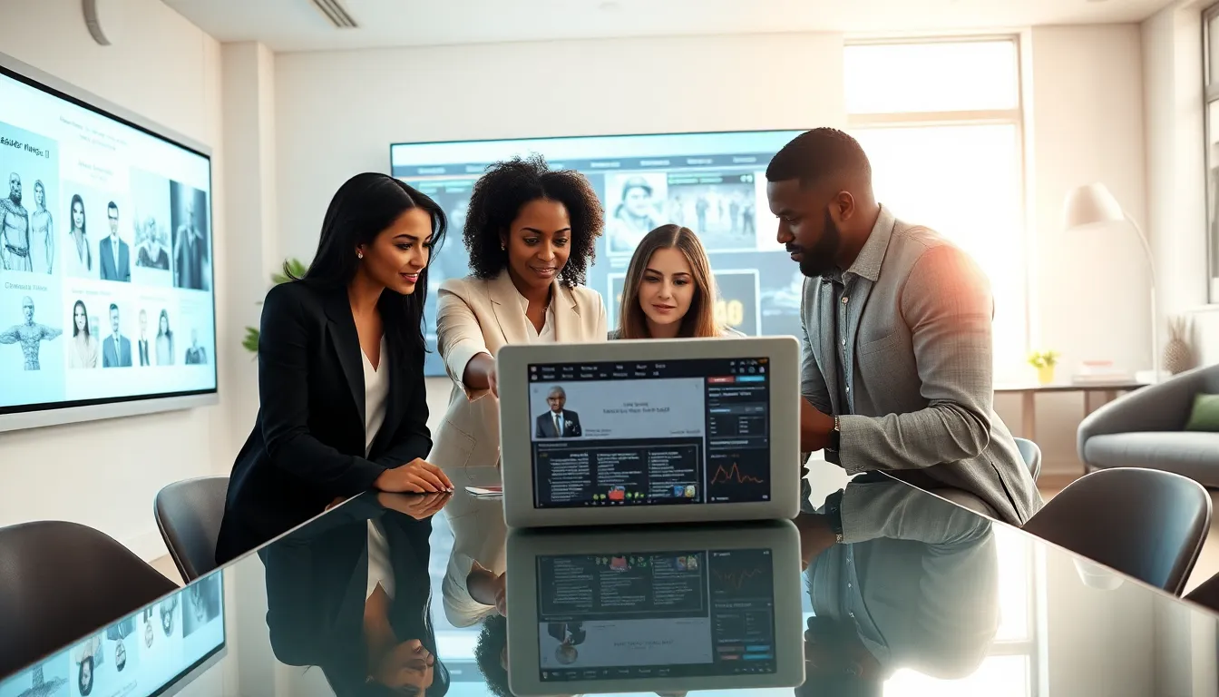 diverse team discussing ck2generator.com in a modern office.
