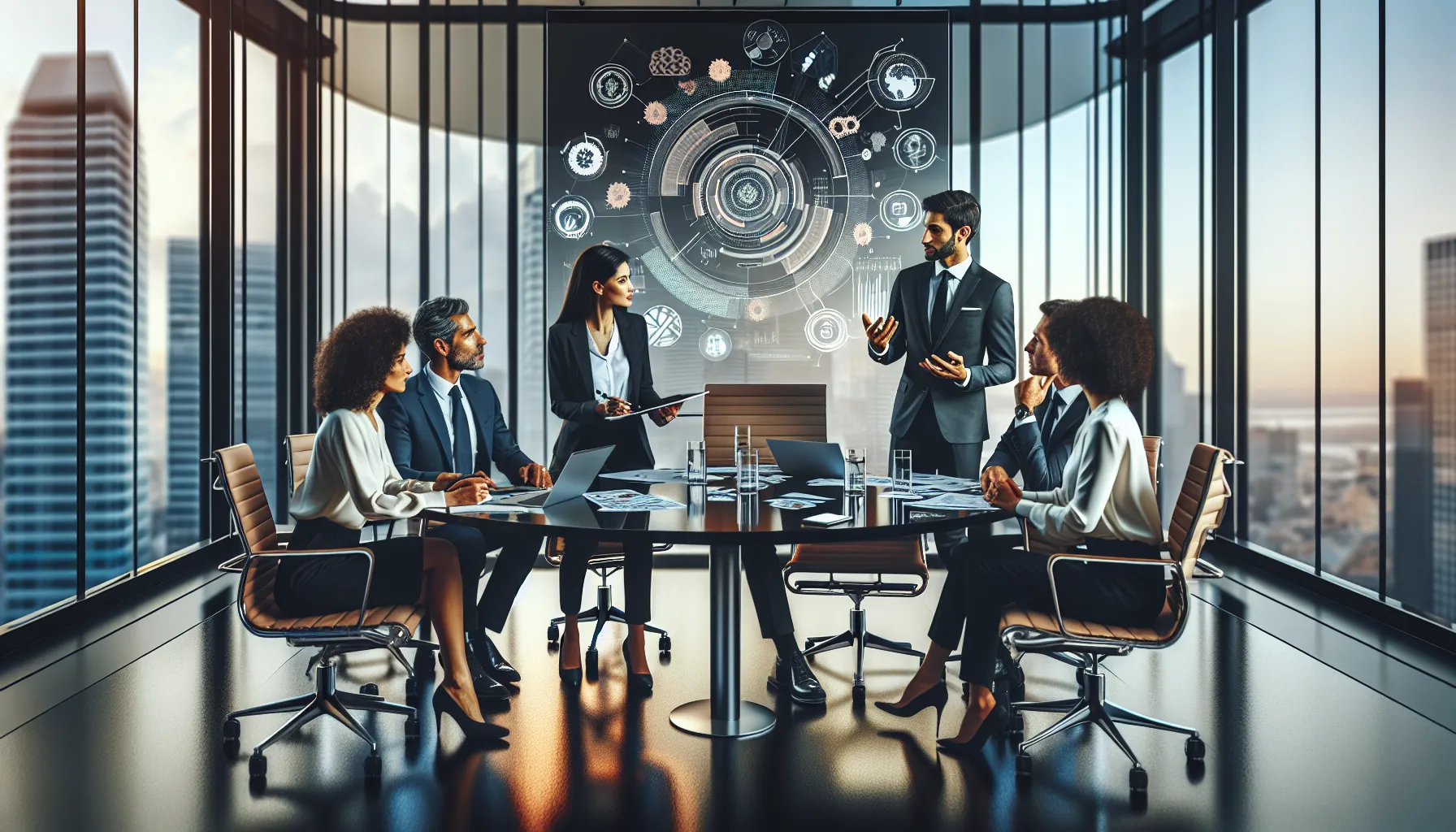 diverse team discussing concepts in a modern office setting.
