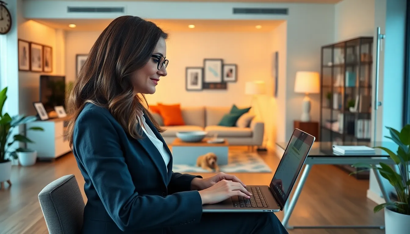 woman in a home office balancing work and family life.