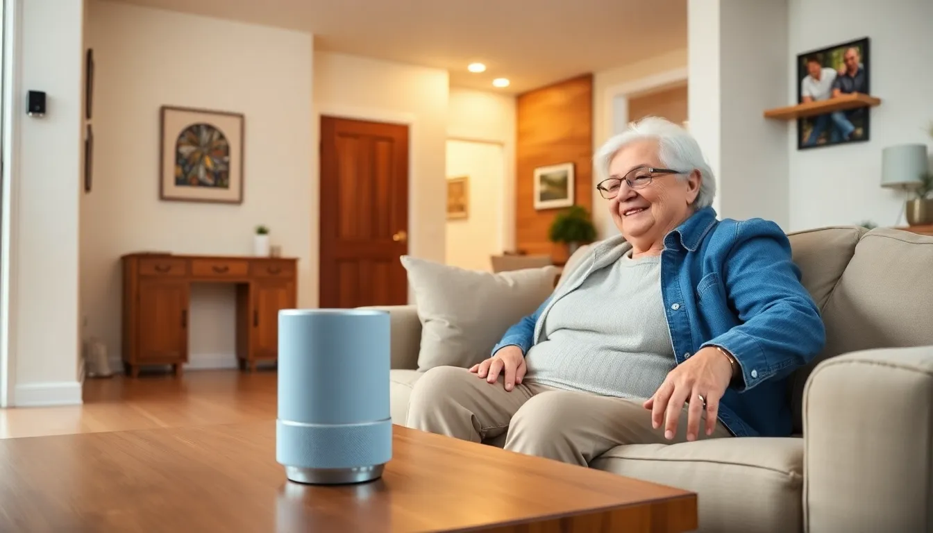 seniors enjoying a smart home with voice-activated devices and safety features.