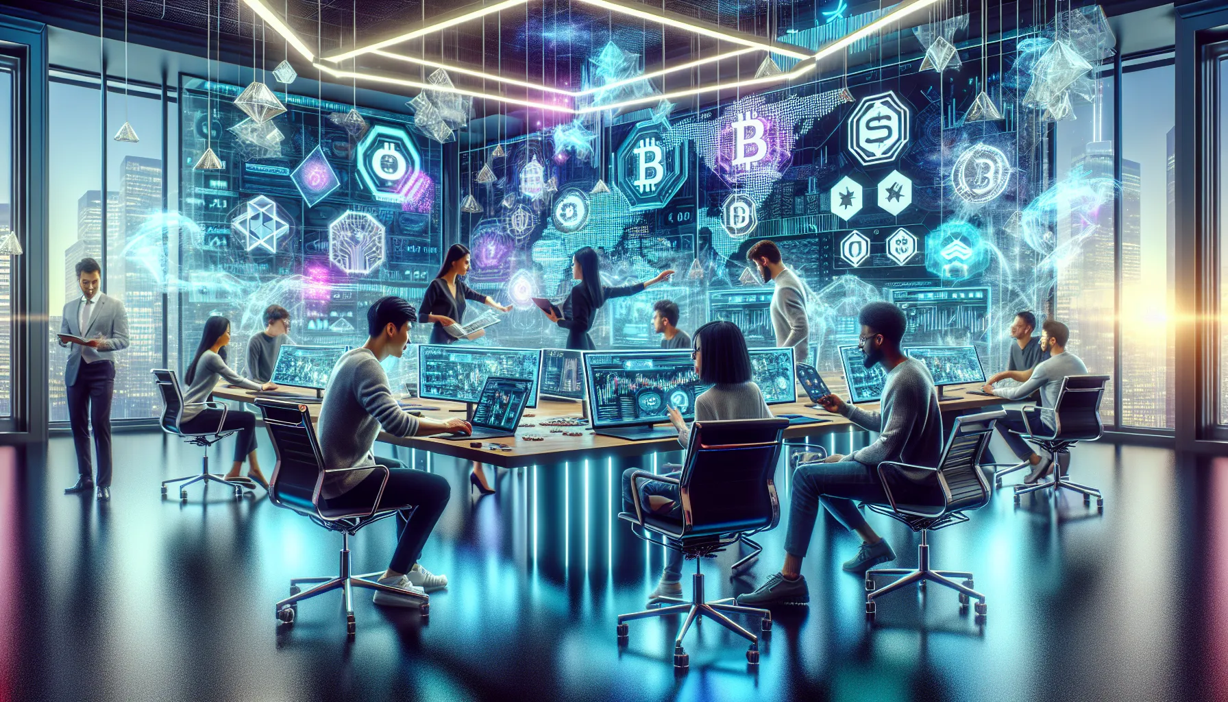 diverse team developing a decentralized finance gaming platform.