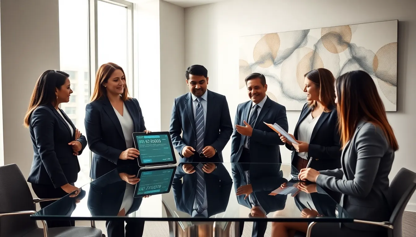 diverse professionals discussing the significance of numeric identifiers in an office.