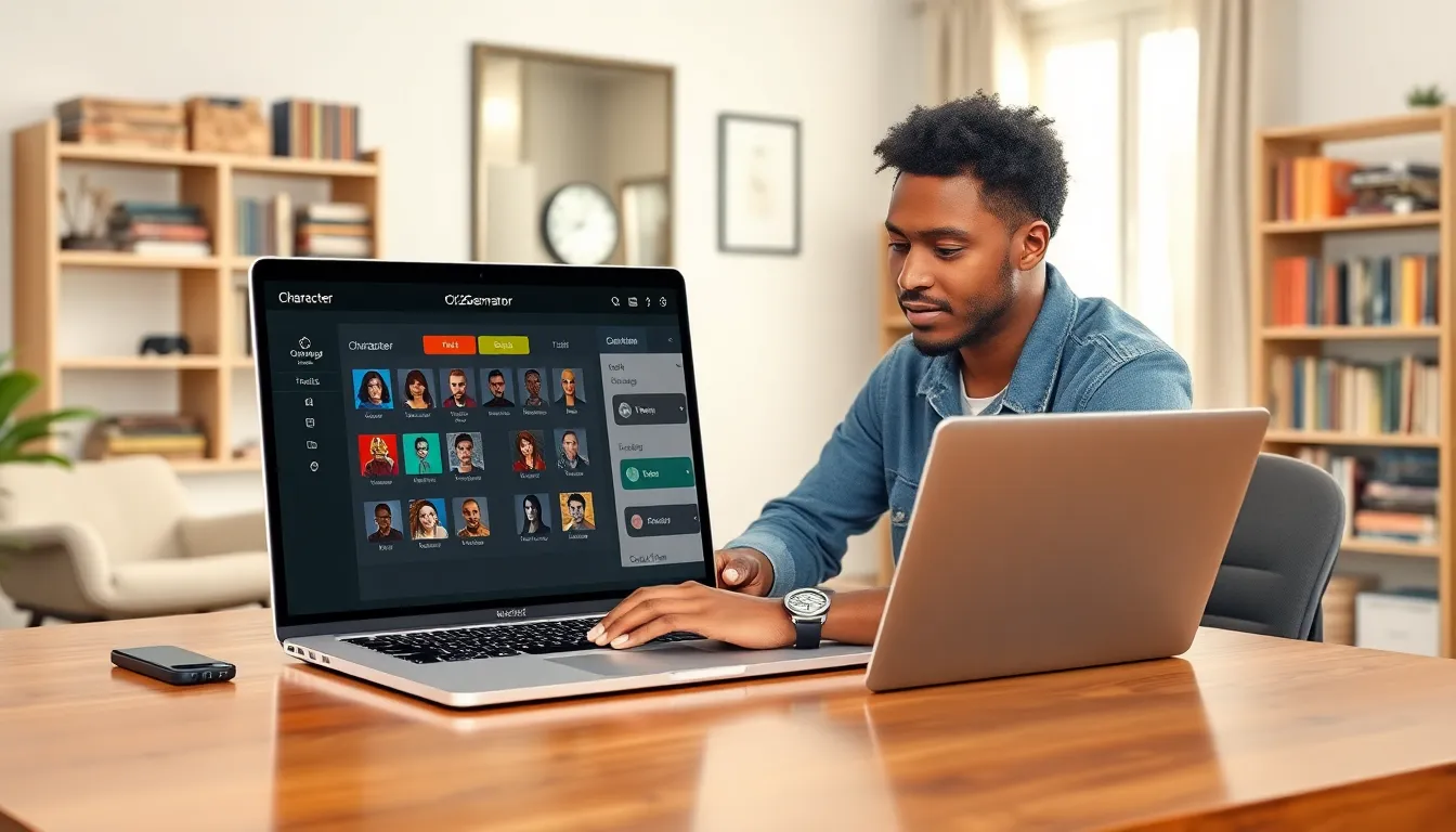 individual using CK2Generator tool on a laptop at a modern office.