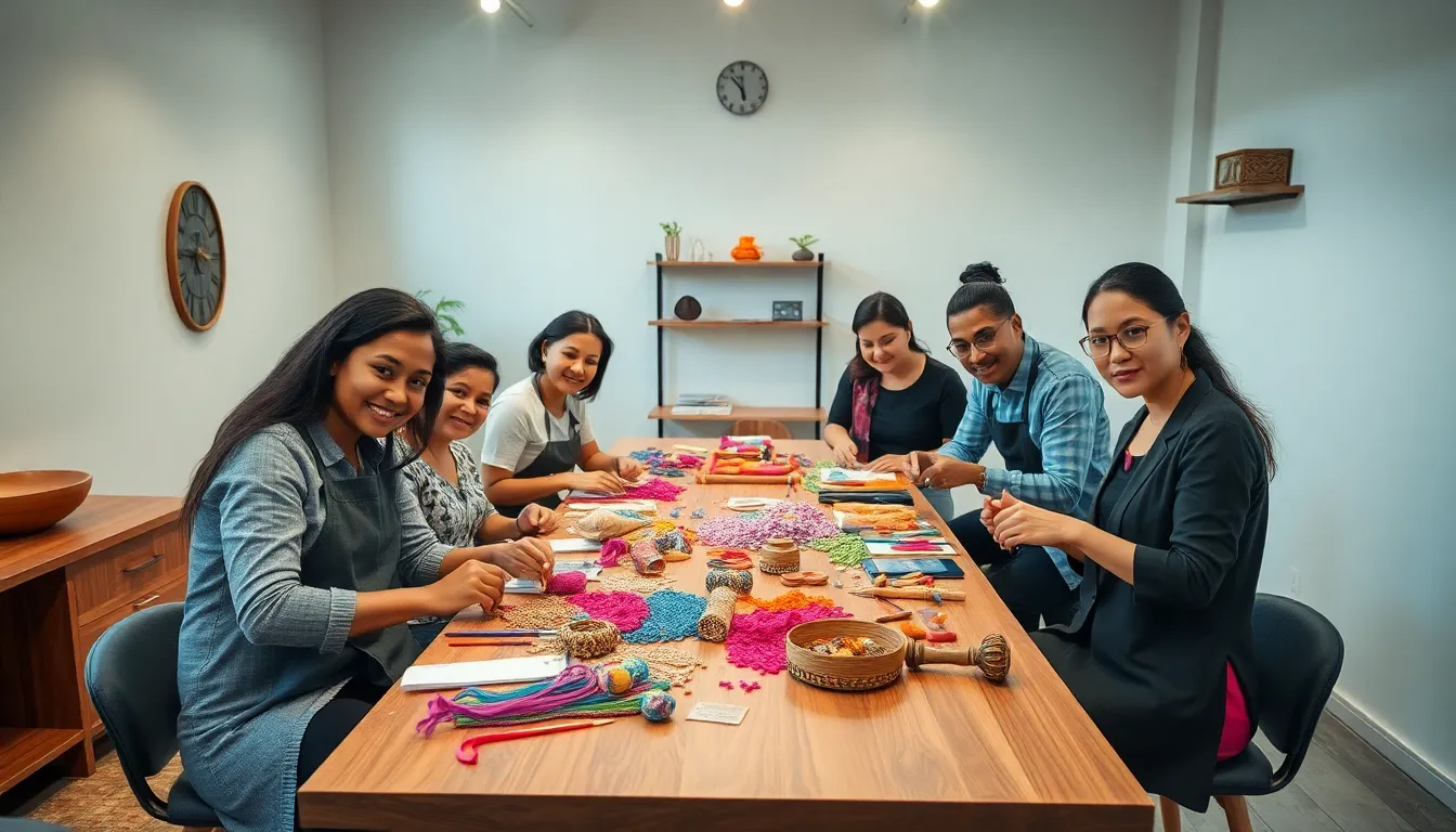 Artisans creating crafts representative of scheshellerne.