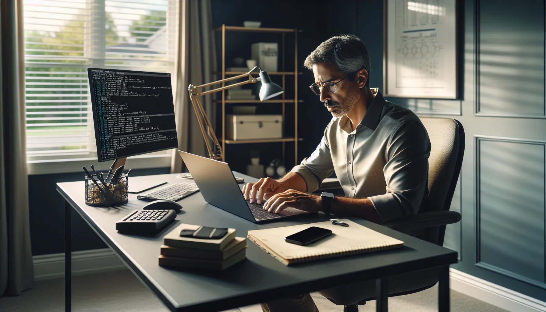 professional troubleshooting network issues in a modern office.