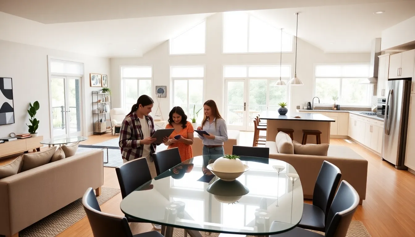 modern middle-class home interior with family discussing financing options.