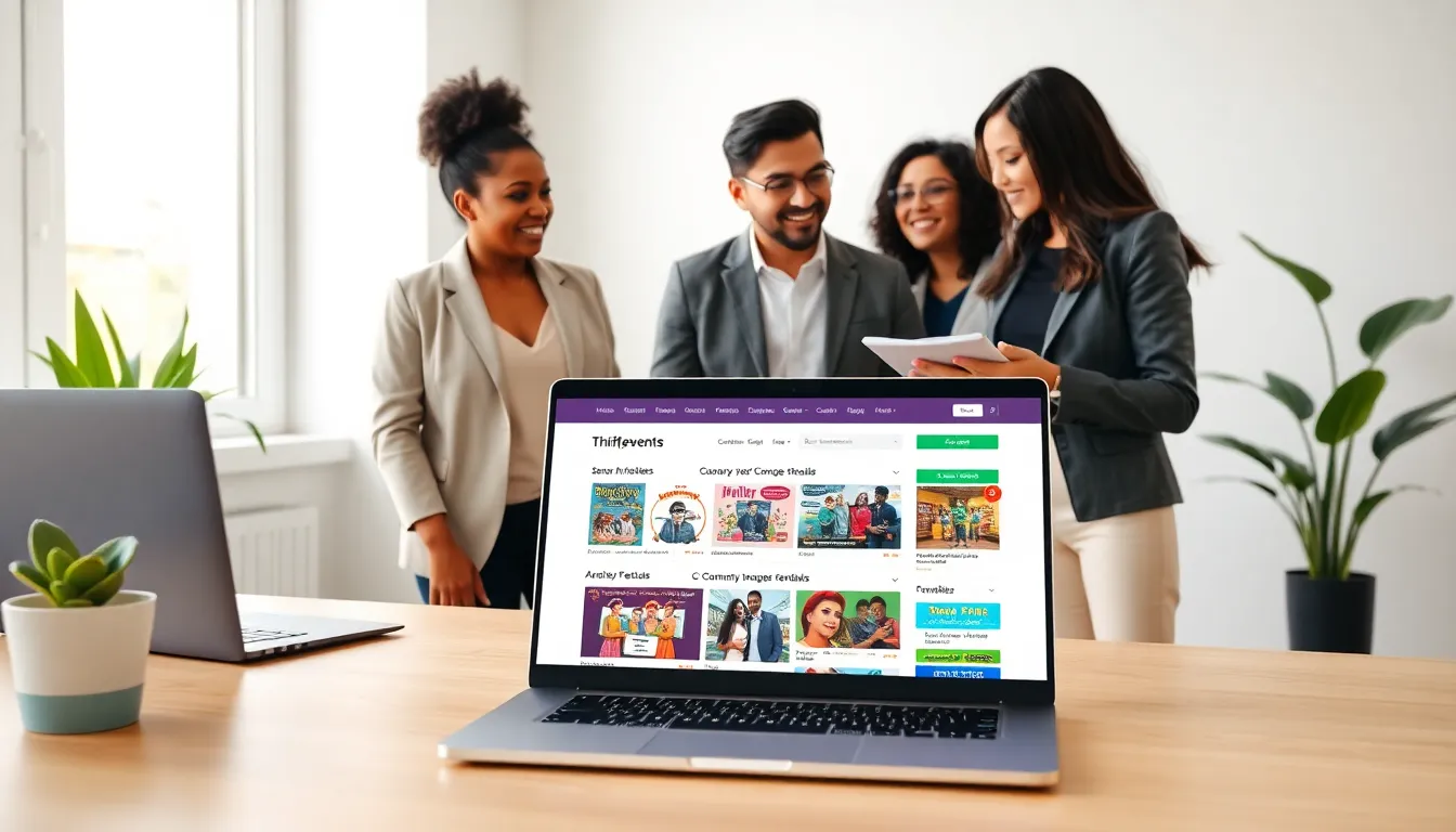 diverse group exploring budget-friendly events on a laptop.