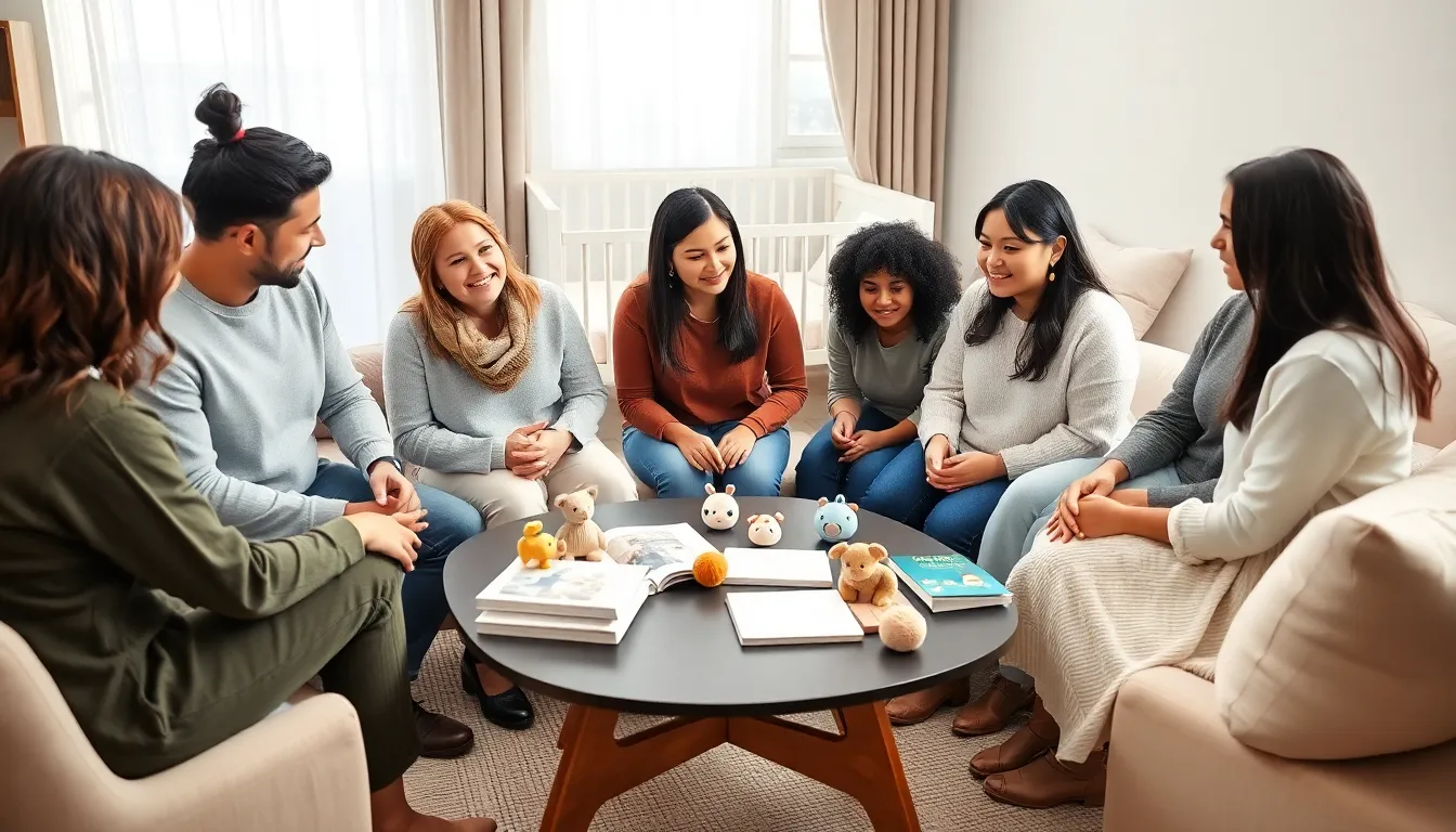 parents discussing sleep strategies in a cozy nursery.