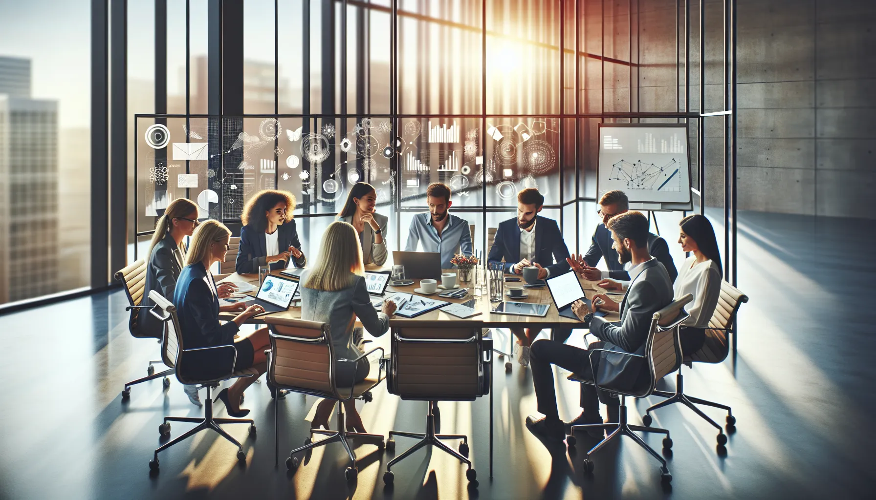 diverse team collaborating in a bright, modern office.