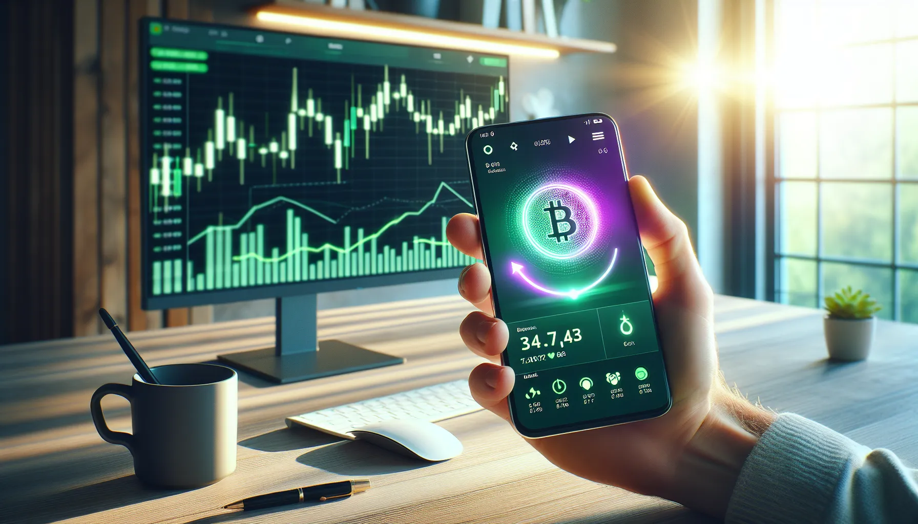 Smartphone showing PONKE cryptocurrency trading chart with market cap data and Solana blockchain interface.