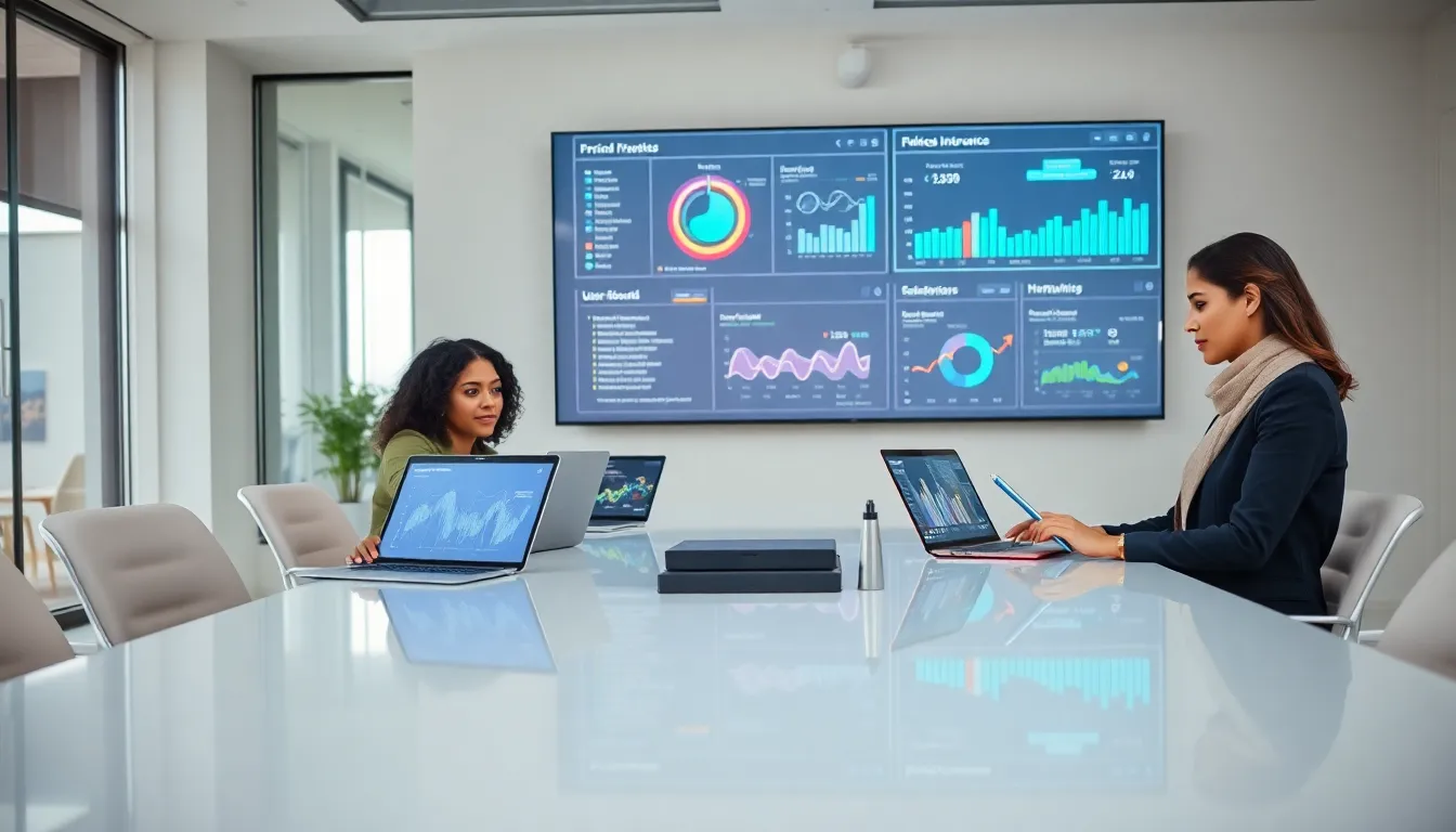 diverse team collaborating with digital tools in a modern office.