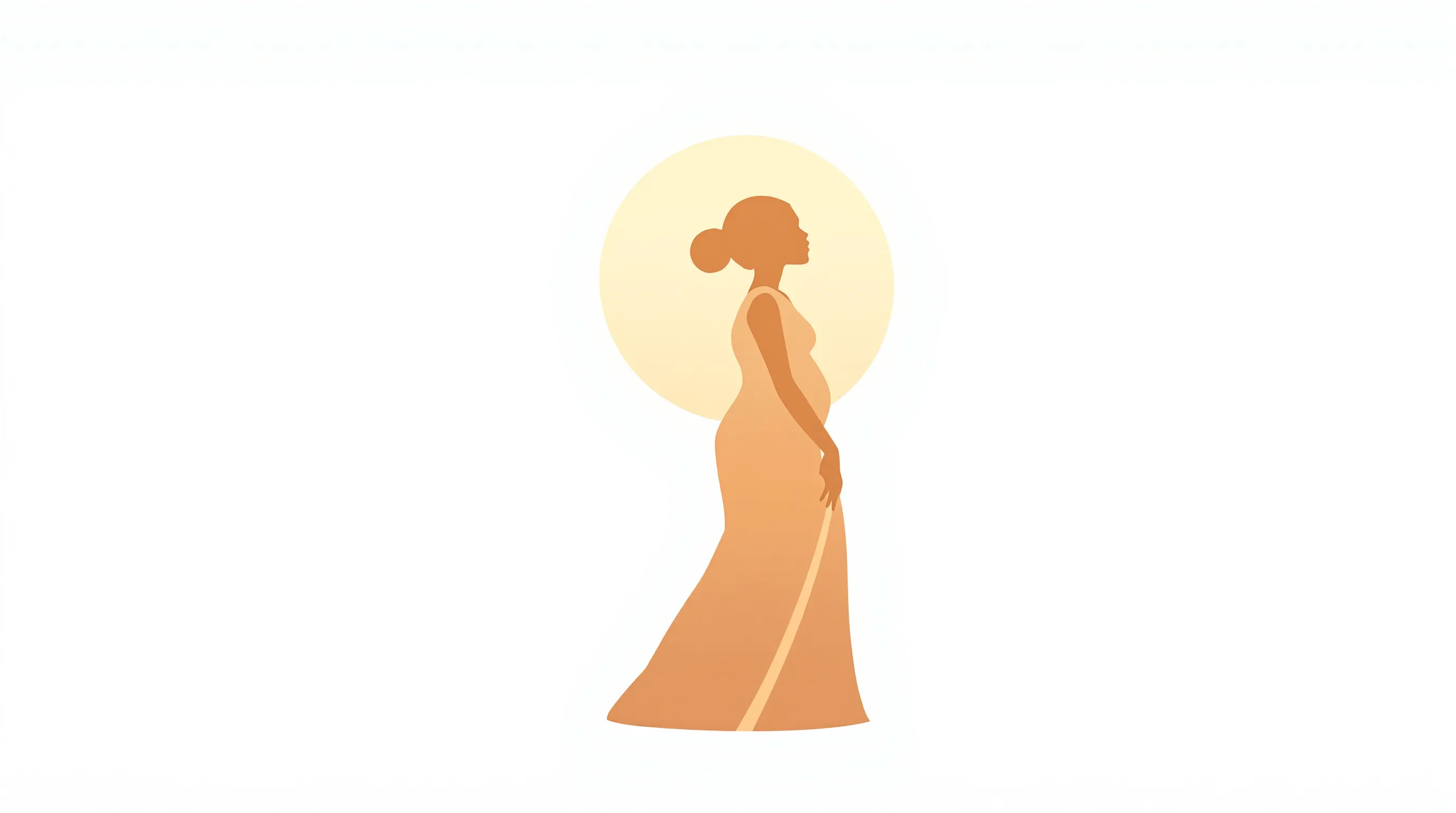 Minimalist silhouette of a woman standing calmly, surrounded by soft light on white background.