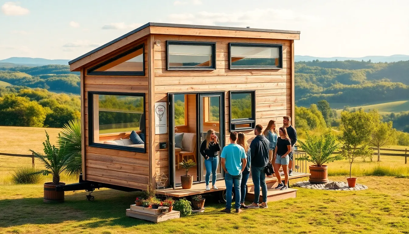 tiny home in Tennessee with a diverse group enjoying the outdoor space.