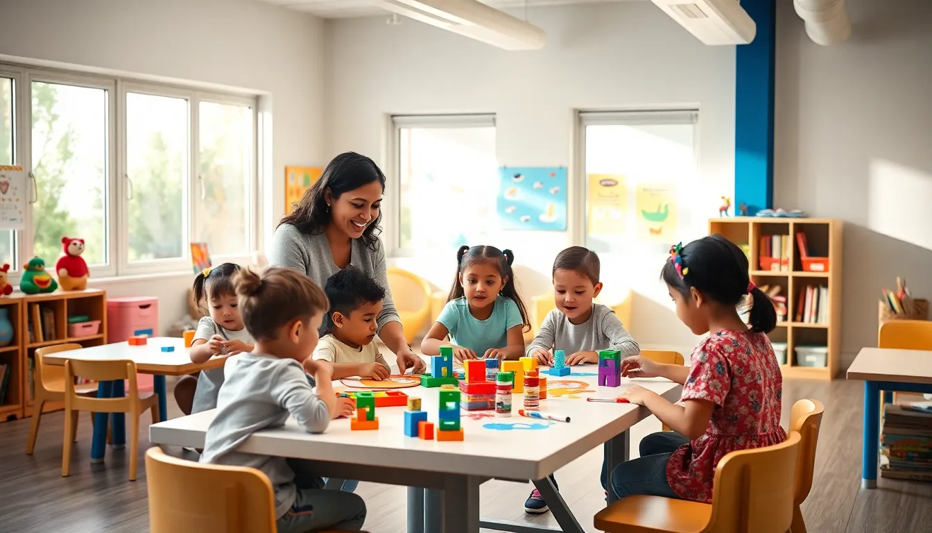 diverse children learning at a university child development center.