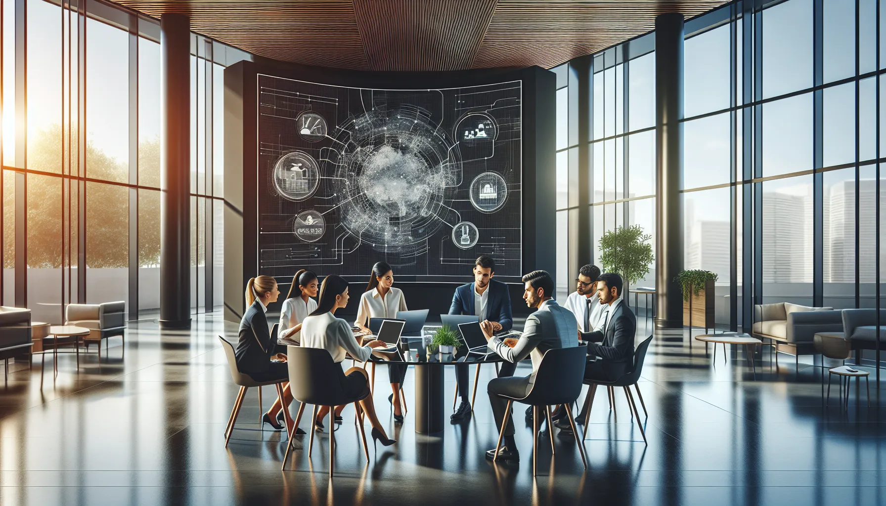 diverse team collaborating in a modern office setting.