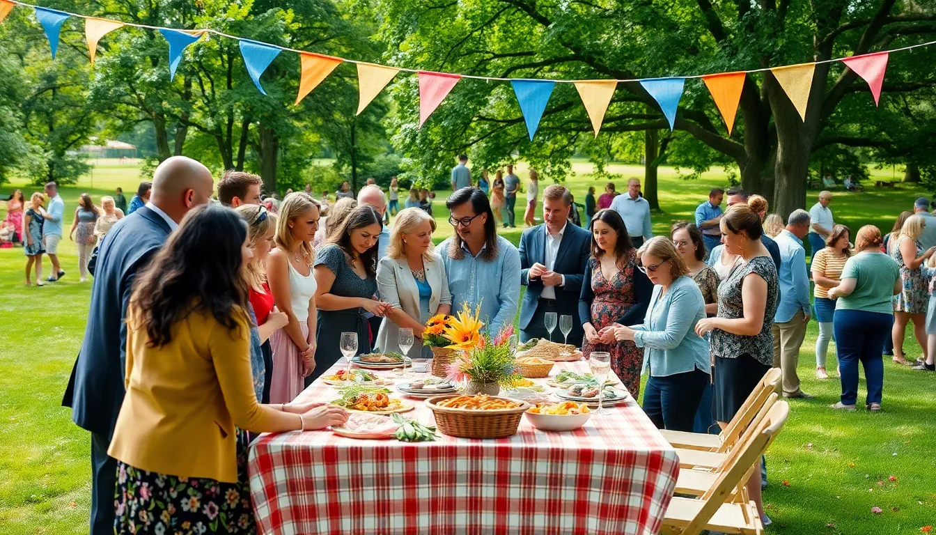 community gathering celebrating thrifty events in a park.